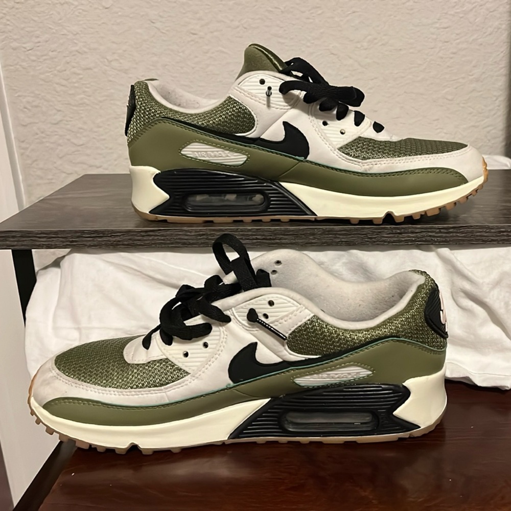 Nike Women's Olive Green and White Air Max-Style Sneakers